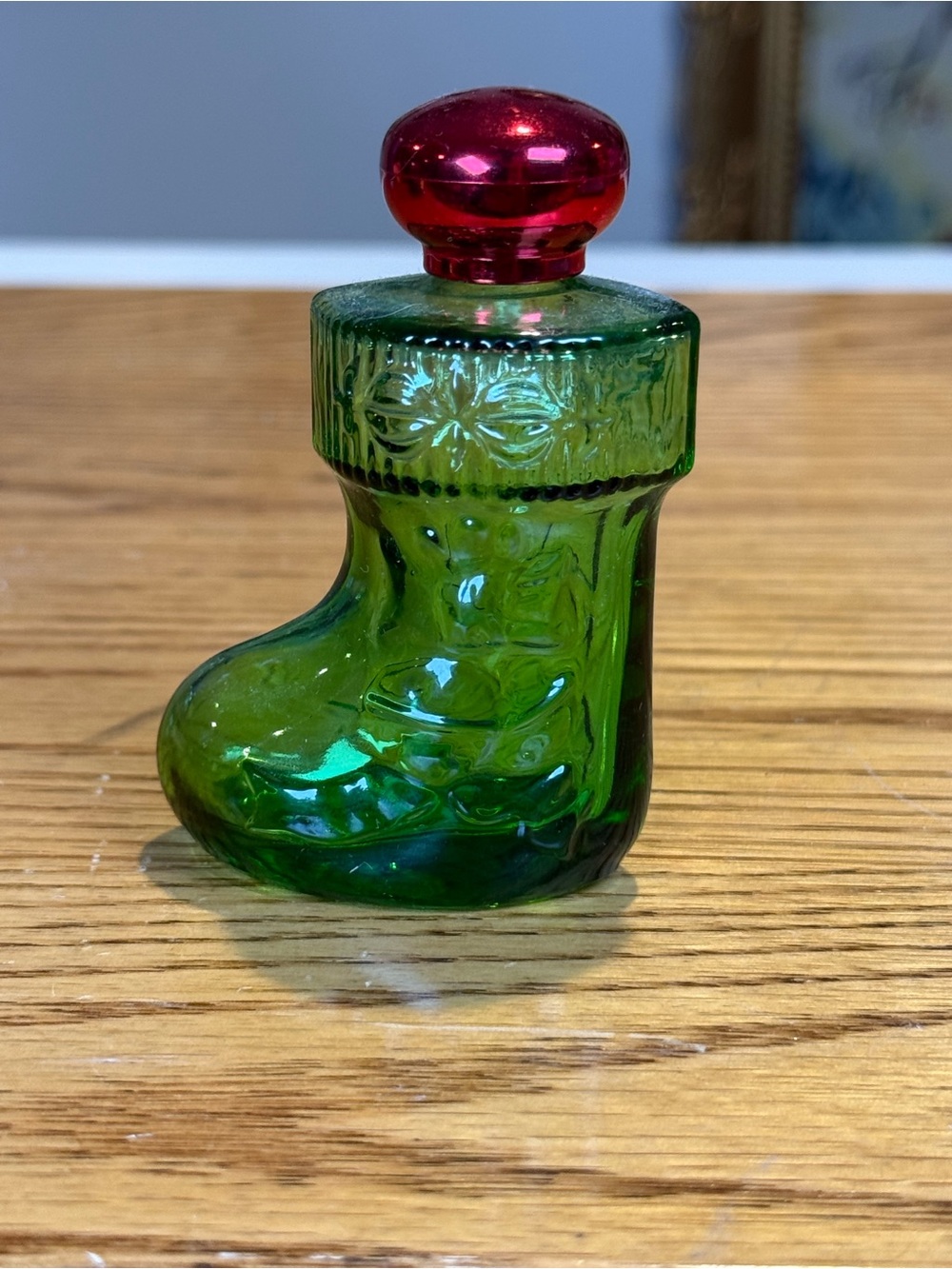 Vintage Avon Green Glass Christmas Stocking Cologne Bottle
